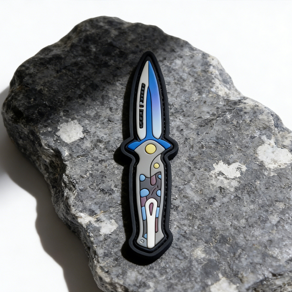 European Folding Knife Shape PVC Patch High Quality Soft Rubber Knife Emblem Creative Knife Design Patch for Apparel Backpacks Decoration