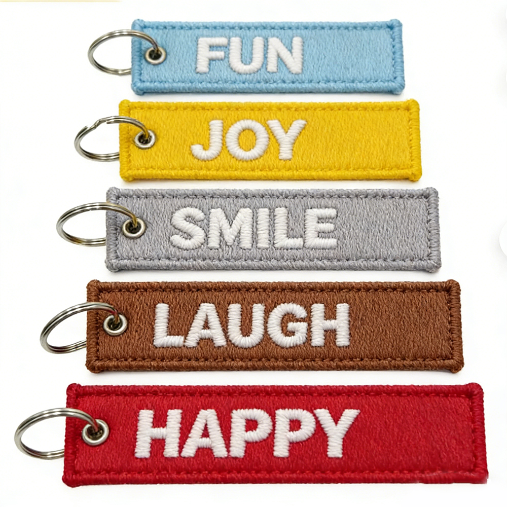 Custom Logo Personalized Embroidered Keyrings with Stylish Fabric Woven Keychain Design