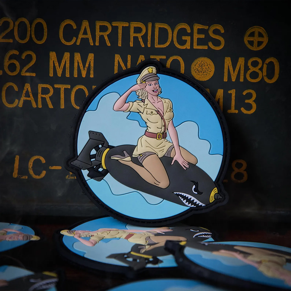 Retro Pin Up Girl PVC Patch Classic Nose Art Style Soft Rubber Patch Vintage Aviation Art Design