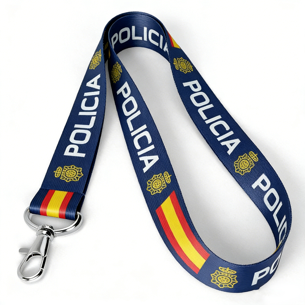 Spanish Police Uniform Lanyard Custom Printed Polyester Lanyard for Badge and Keys