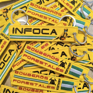 High Quality Spain Police Embroidery Key Tag Custom Fabric Keychain Wholesale OEM