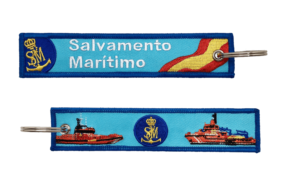 Spanish Police Embroidered Key Tag Custom Woven Fabric Keychain for Identification OEM