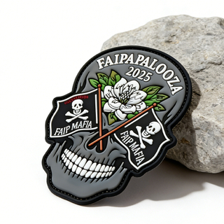 North America FAIPAPALOOZA 2025 Soft PVC Patch Unique Skull Design Rubber Badge for Clothing Hats Accessories