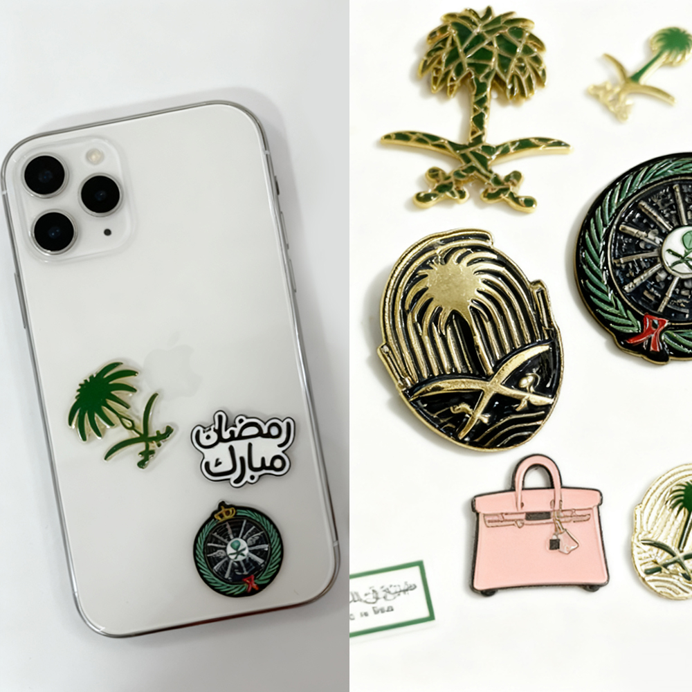 Factory Personalized Saudi Metal Phone Sticker Brooch Enamel Pin Design Logo for Phone Sticker