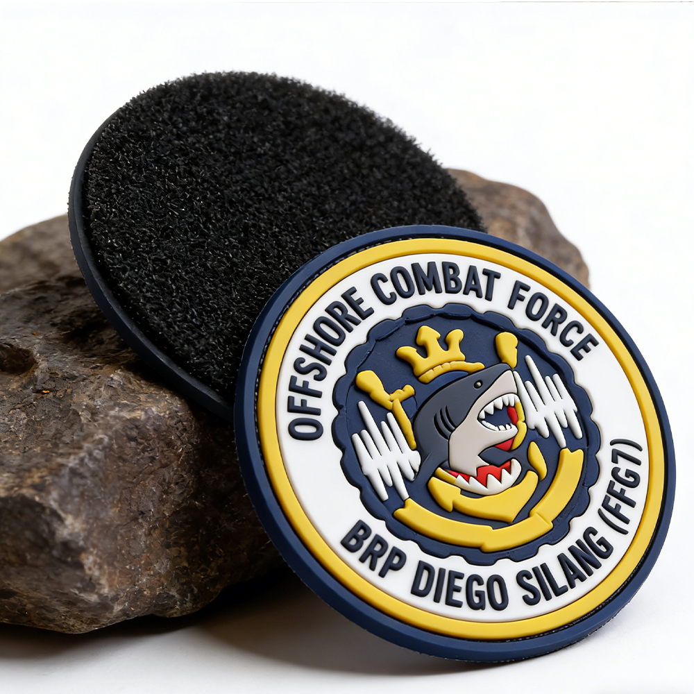 Custom Wholesale Philippines Maritime Service Unit Style Round PVC Tactical Patch Factory Manufacturer with Crown Shark Wave and Vessel Emblem Design