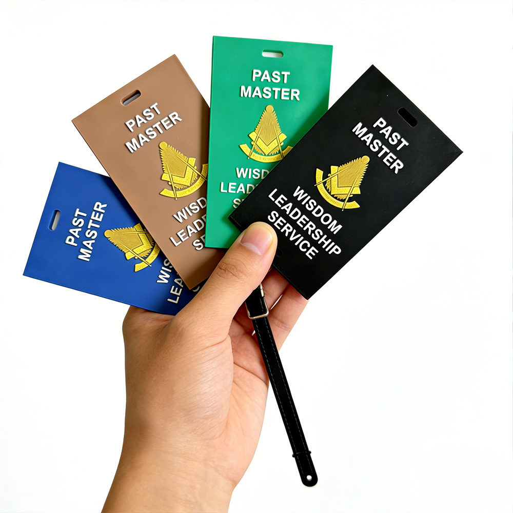 Global Past Master PVC Luggage Tag Custom Soft Rubber Tag Durable Masonic Travel Accessory with Hook Loop Option