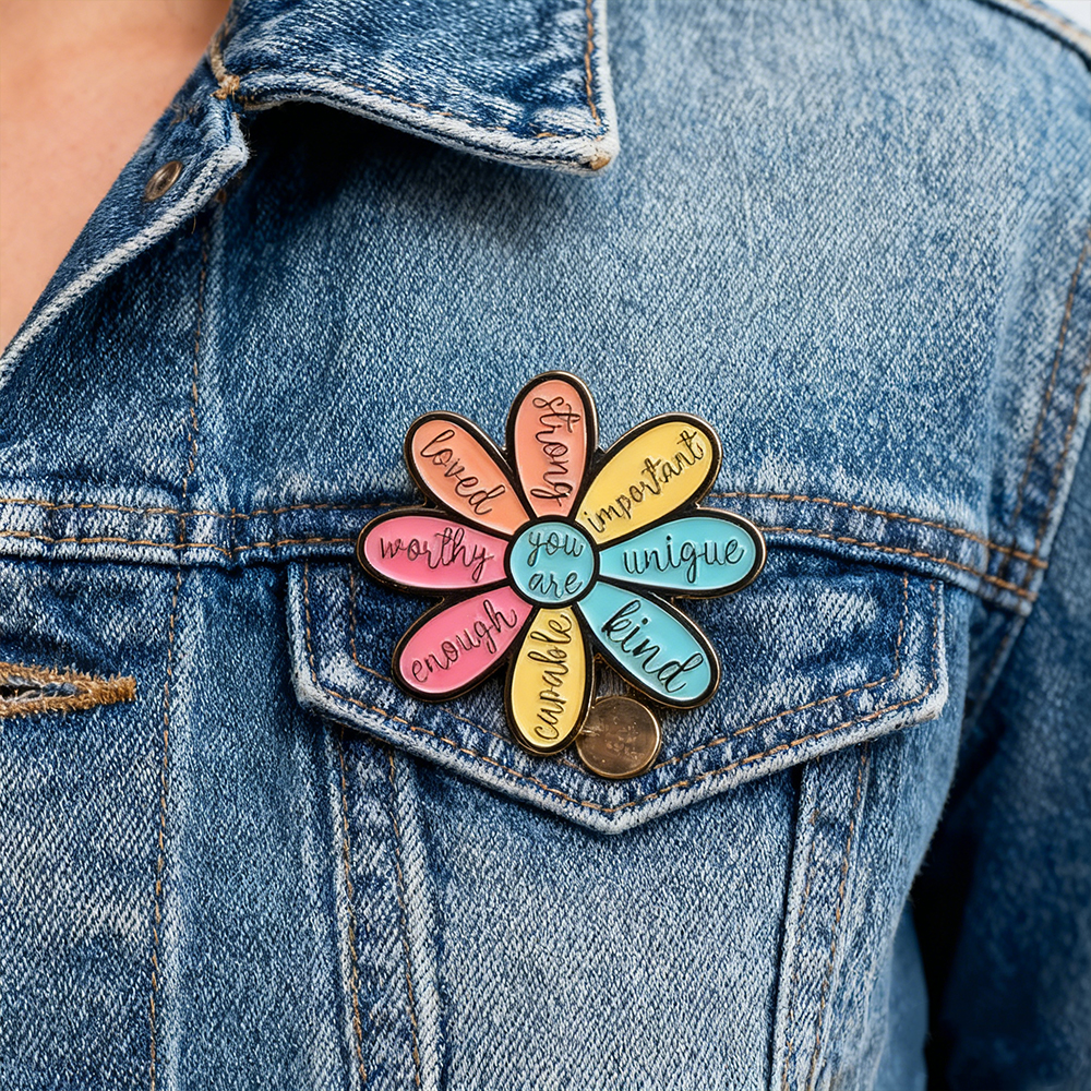 Creative Motivational Quotes Flower Enamel Pins You Are Loved Enough Worthy Strong Brooch Clothes Lapel Badge Gift for Friends