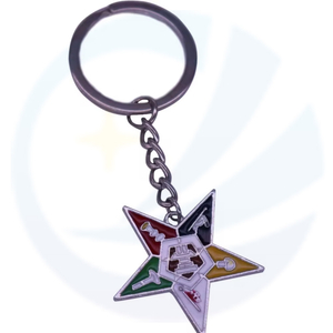 Fashion Enamel Color Metal Alloy Five Pointed Star Order Eastern Label Badge Key Chain Greek Letter Sorority OES Keyrings