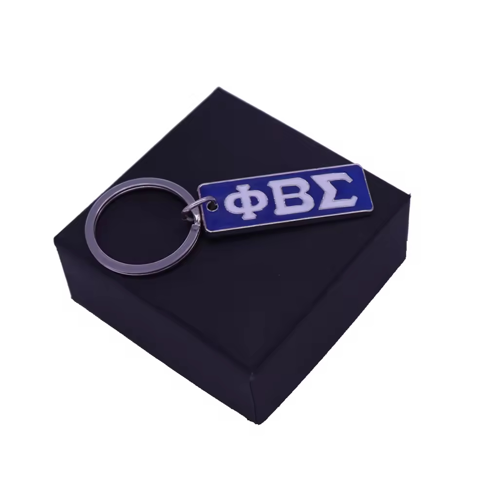 White Blue Enamel Color Greek Sorority Fraternity School Souvenir Jewelry Phi Beta Sigma Keychain Key Holder For Car Bag Gift