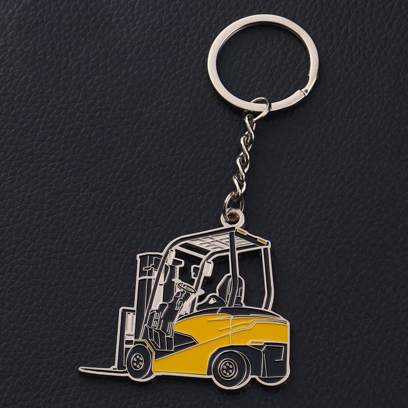 Customized Silver Plated Soft Enamel Logo 2D Metal Forklift Keychain