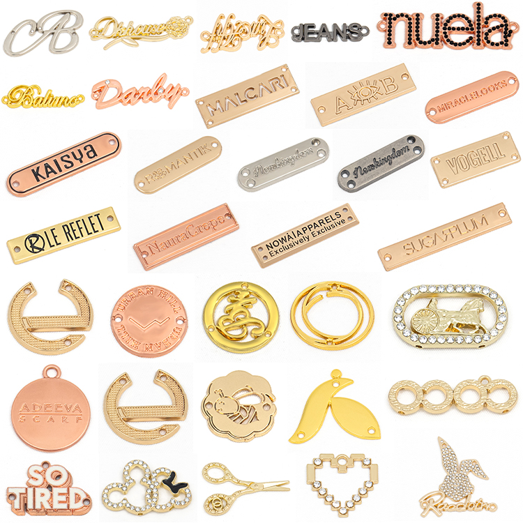 Garment accessories brand logo bag gold embossed tag metal tag plate plant label metal gold custom metal logo label