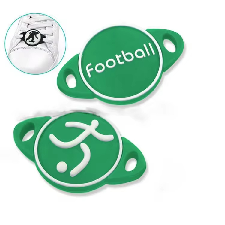 Promotional custom embossed football sneaker 3D soft pvc shoe lace charm shoelace tag