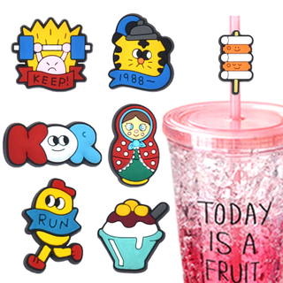 Wholesale pvc fit for 6mm drinking Korean cute cartoon tumbler straw topper holidays silicone Korean straw topper