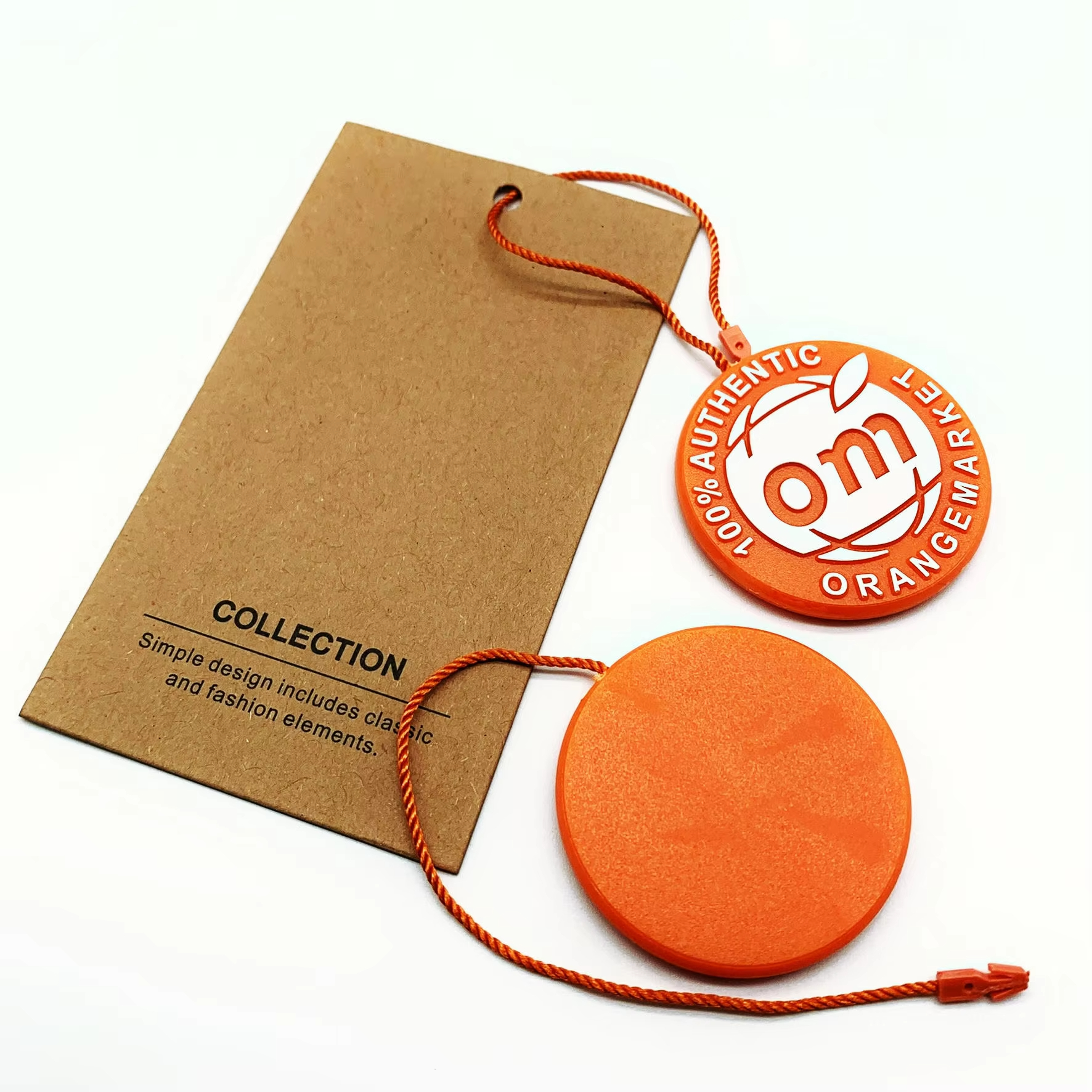 New Design Injection Custom 3D Embossed Name Logo Plastic Hang Seal Tag String for Clothing