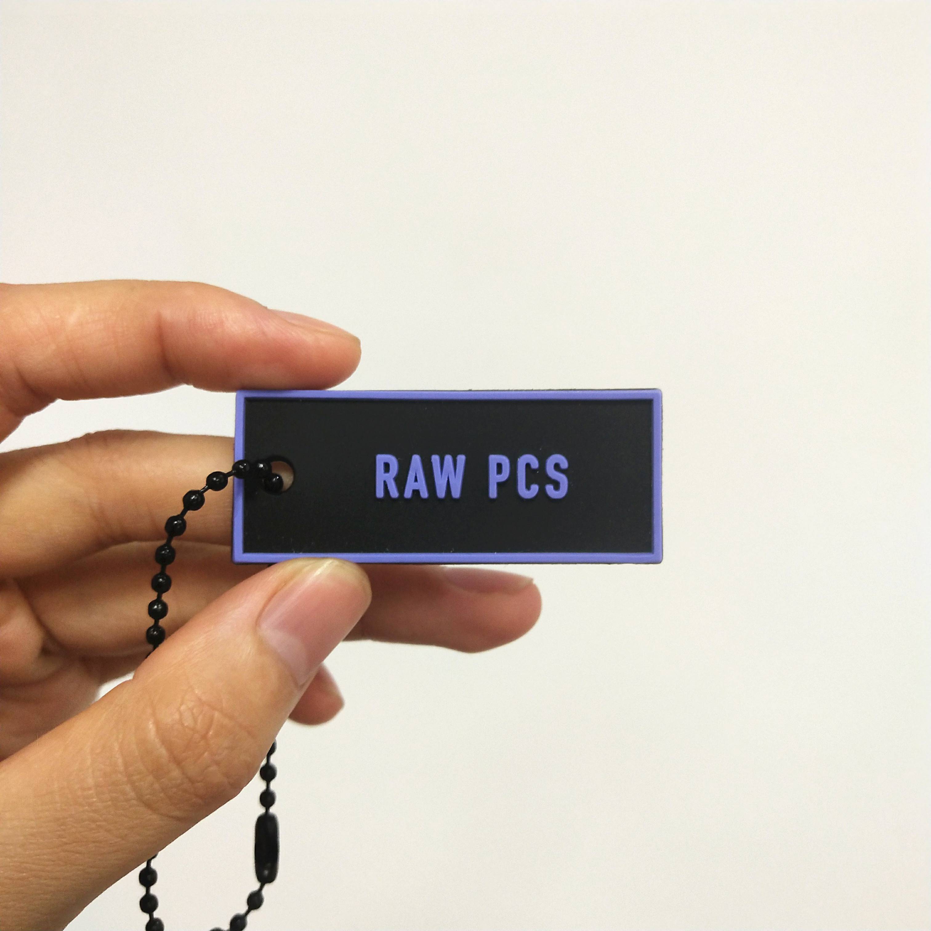 Custom 3D embossed LOGO Clothing Labels Accessories Maker Black Soft PVC Rubber Patches with Black Chain Garment Hang Tag