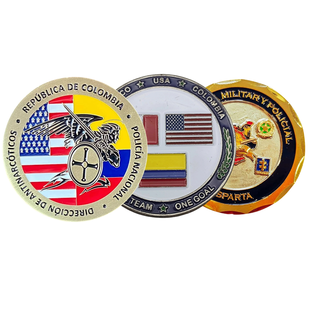Wholesale Zinc Alloy Custom Enamel Logo 3D Gold Metal Colombia Souvenir Coin Challenge Coins