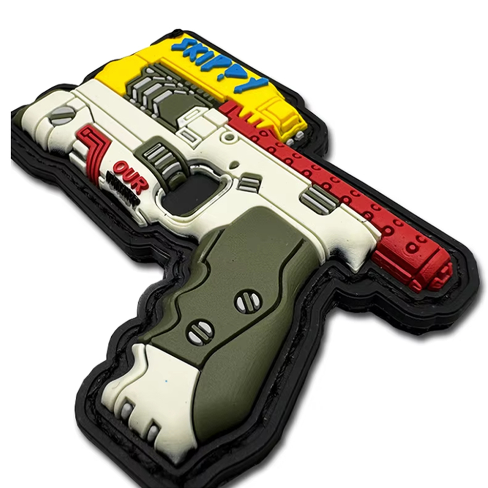 Gun Shape PVC Tactical Gun logo Fastener Hook Patch Combat Rubber Patches Badges for Clothing Bag Backpack