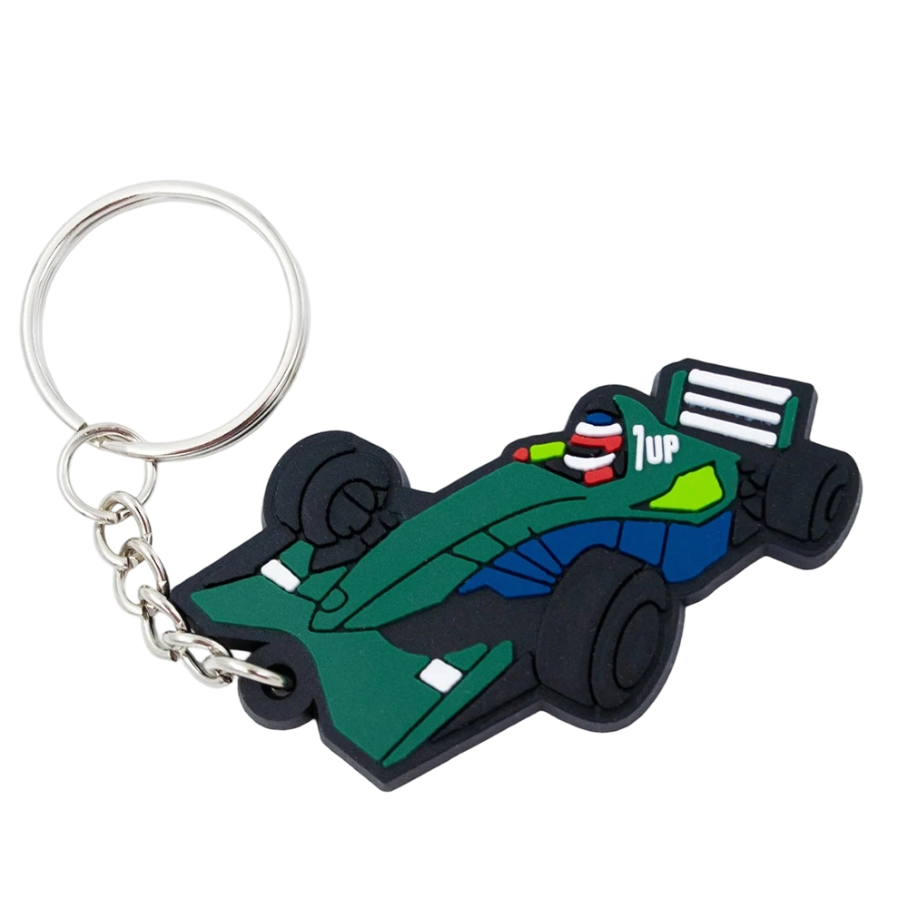 New Arrival Wholesale 2D Cartoon F1 Racing Car Custom Shape PVC Rubber Anime Key Chains Kids' Promotion Sale Accessories