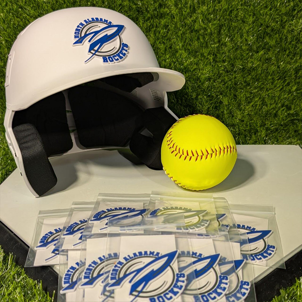 Custom 3D PVC Batting Helmet Decals – Durable Rubber Stickers for Baseball Helmets, Team Logos, and Player Numbers