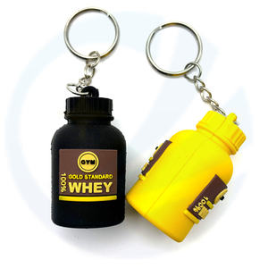 3D Mini Fitness Key Chain Customized Logo Gym Workout Keychains 3D Rubber PVC Sport Bottle Keychain
