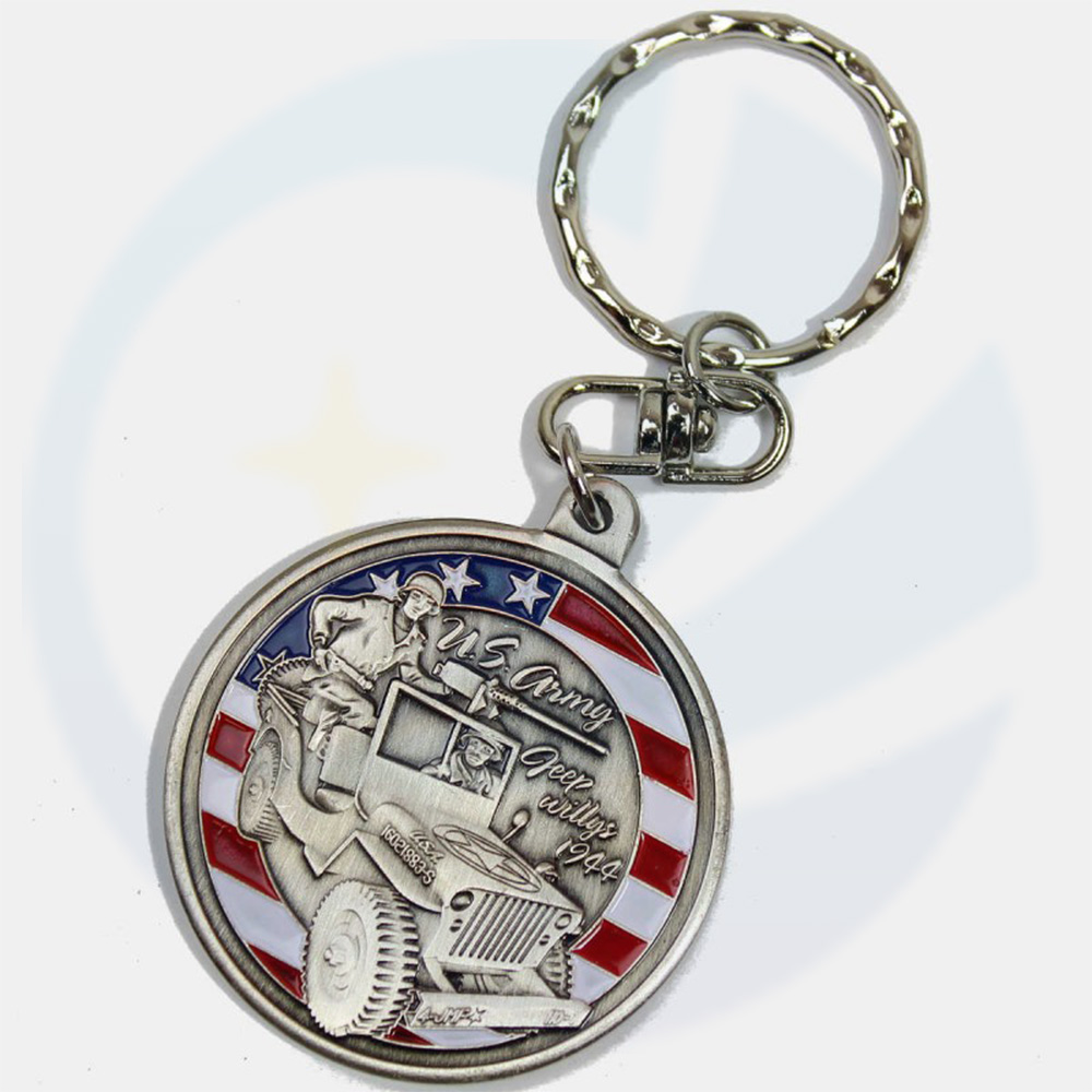 Metal Keychain with Jeep Willys and US Army Star