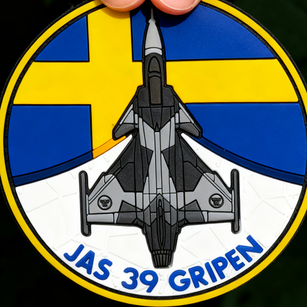 Custom Swedish Aviation Unit PVC Patch 3D Rubber Label with Hook Fastener
