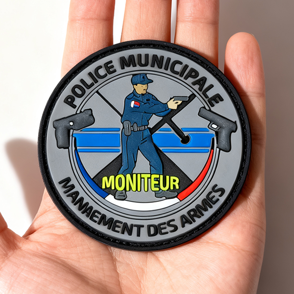 Custom Embossed PVC Badge France Style Training Instructor Patch 3D Soft Rubber Logo Patch for Clothing Bags and Uniforms