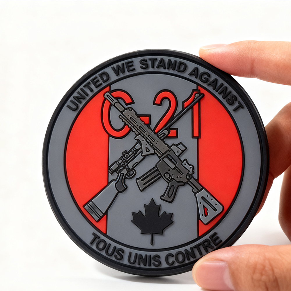 Canada Unity Morale PVC Patch – Red & Grey 3D Rubber Emblem with Maple Leaf Design