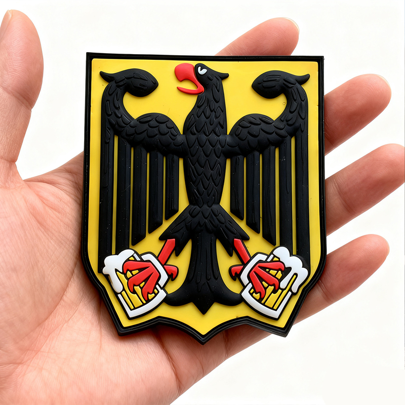Custom Germany 3D Rubber Patch “BIERADLER” Soft PVC Embossed Eagle Beer Logo Badge Hook and Loop Patch for Jackets Bags