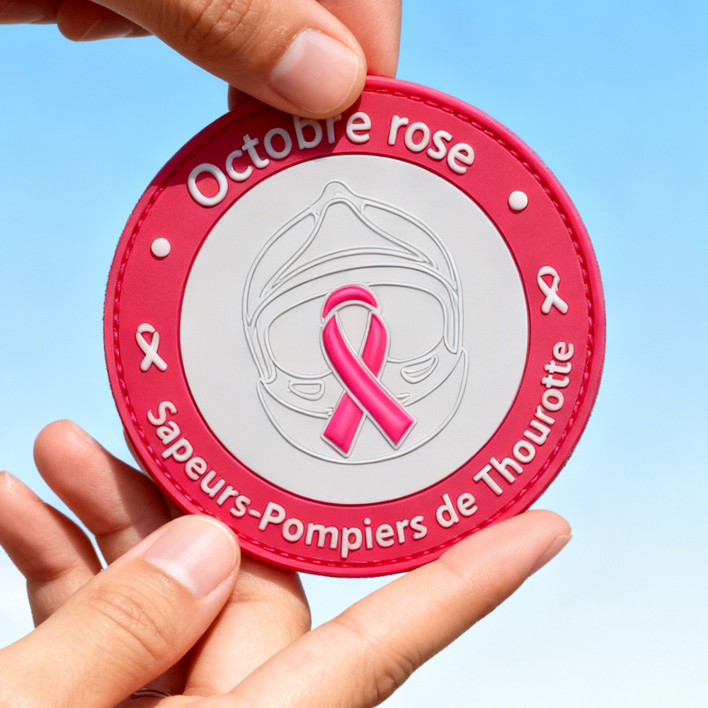 Custom Fight Breast Cancer PVC Patch Pink Ribbon Rubber Badge with Hook Loop for Bags Clothing Accessories
