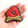 Custom “Never Forgotten” Poppy PVC Patch Soft Rubber Red Flower Memorial Badge Hook and Loop Backing