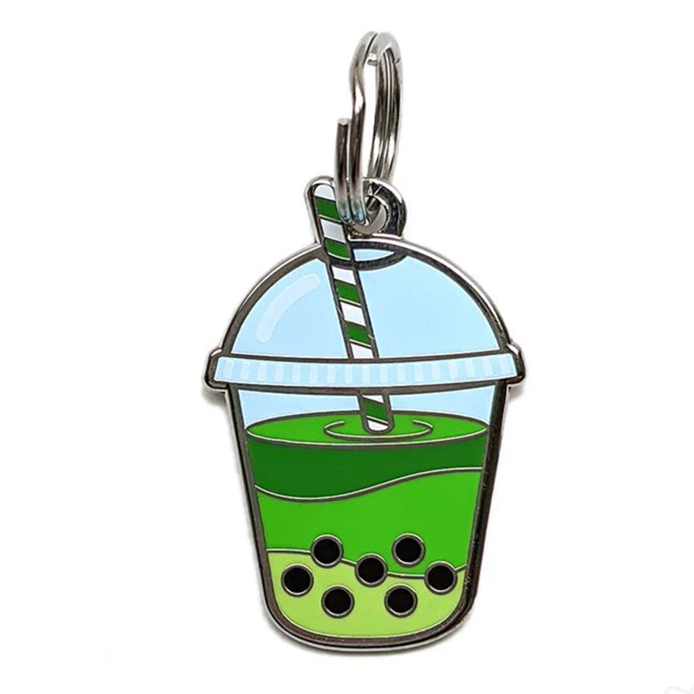 Wholesale Custom Enamel Boba Keychains Unique Bubble Tea Metal Key Rings Personalized Souvenir Accessories