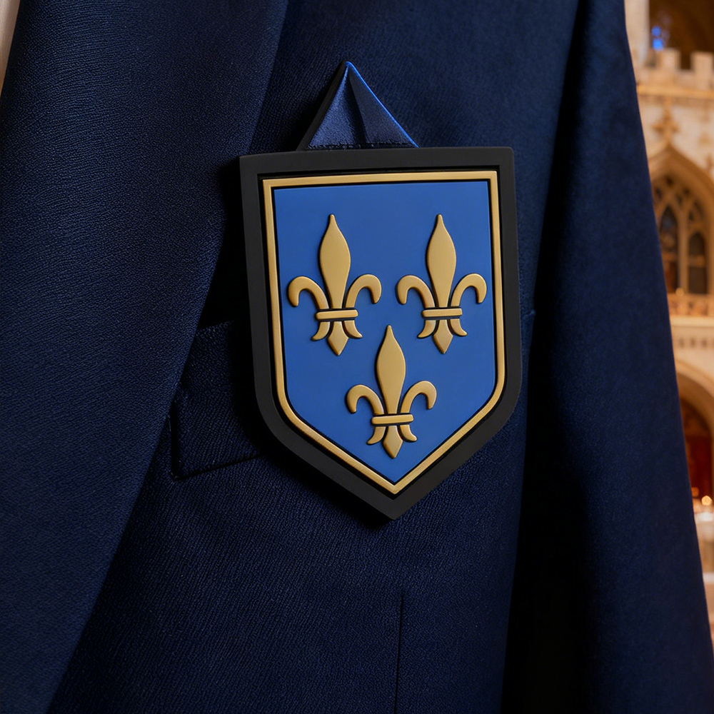 Custom French Blue Shield PVC Badge with Nylon Buckle Soft Rubber Emblem for Bags Jackets Outdoor Gear