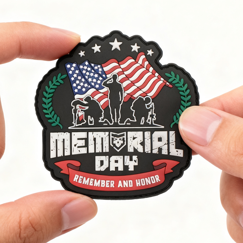 Custom USA Remembrance Day PVC Patch 3D Soft Rubber Badge with Hook and Loop Backing