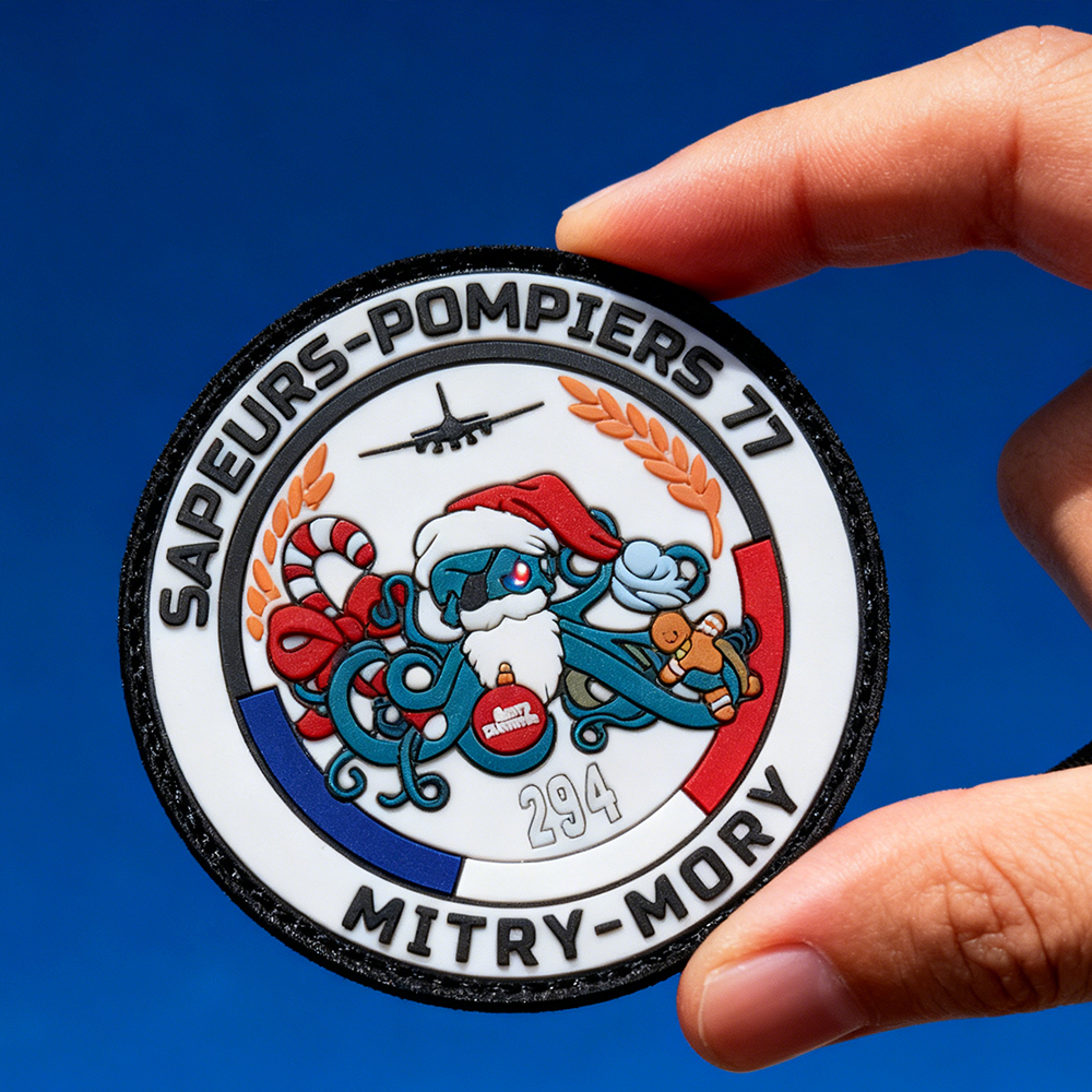 Custom French Firefighters PVC Patch Durable Rubber Emblem with Hook Loop for Outdoor Gear