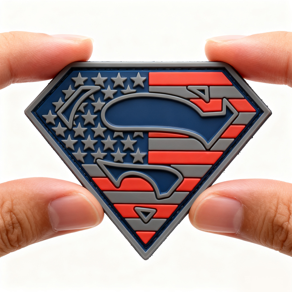 Custom US Flag Superman Shield PVC Patch | 3D Rubber Emblem with Velcro for Backpacks, Jackets, Gear Bags and Outdoor Accessories