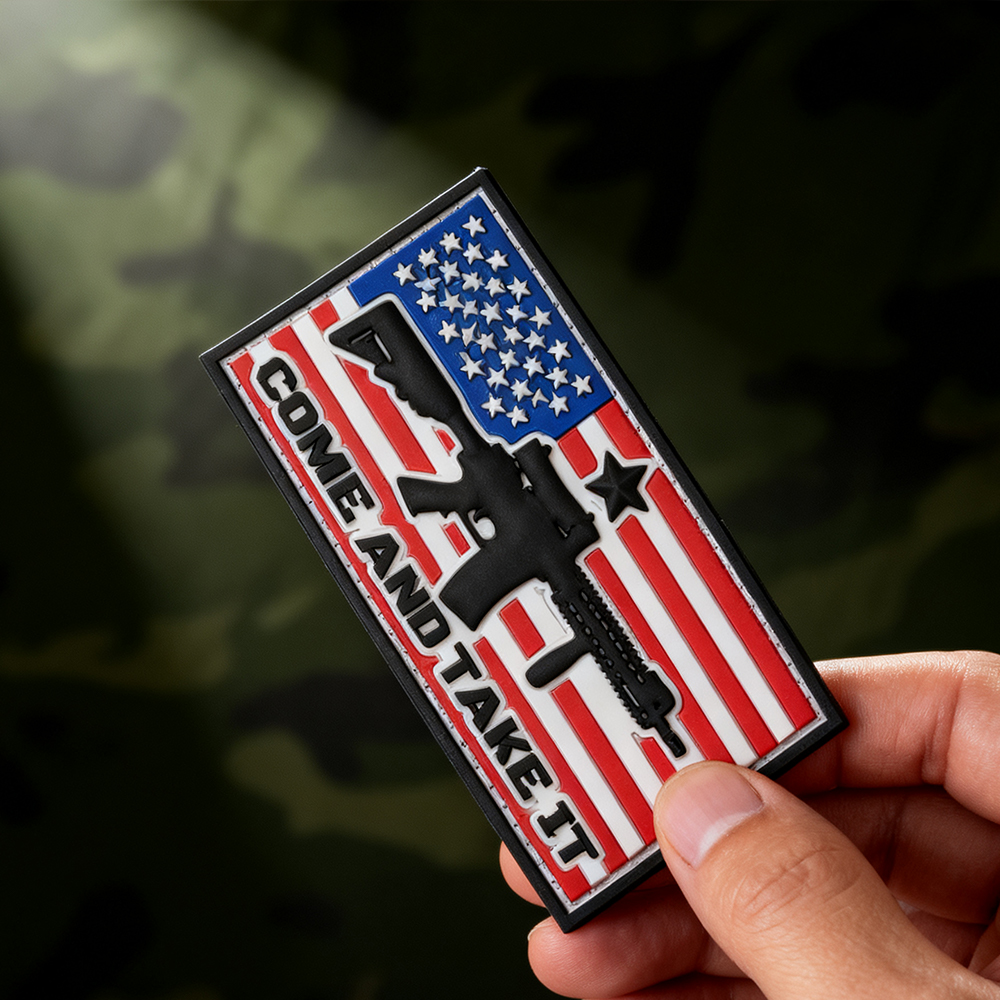 Come & Take It US Flag PVC Patch | Custom Rubber Morale Patch Manufacturer for Tactical Backpacks, Outdoor Gear & Everyday Carry
