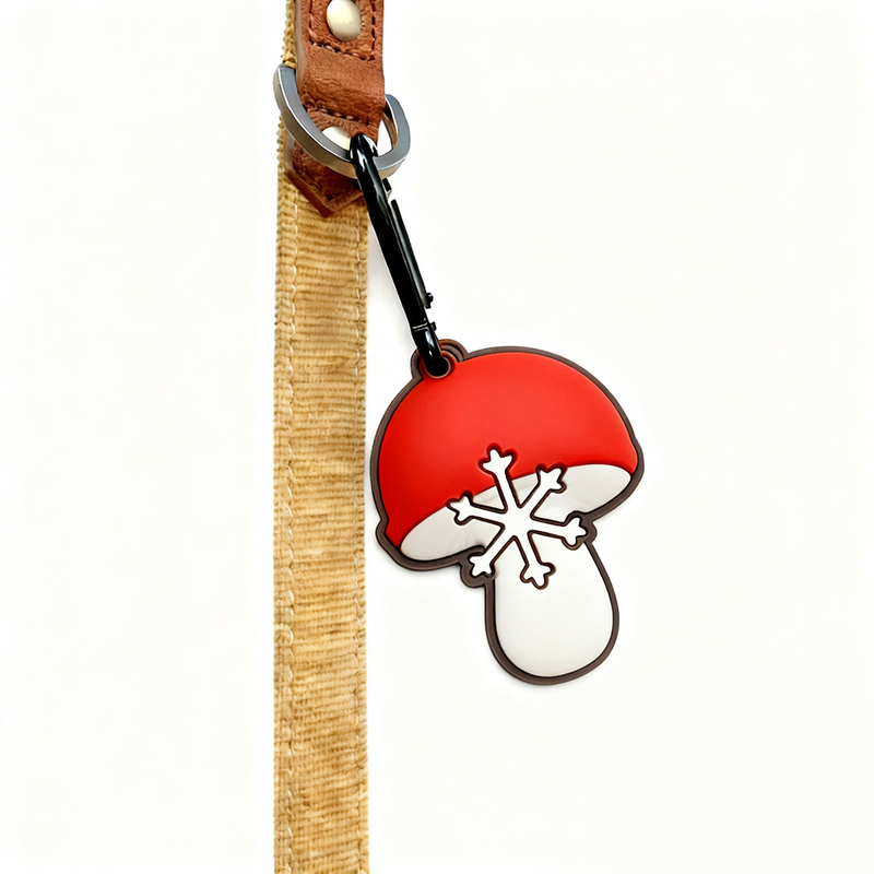 Free Sample Custom Mushroom PVC Poop Bag Holder Keychain Hands-Free Dog Waste Bag Carrier Dispenser with Clip