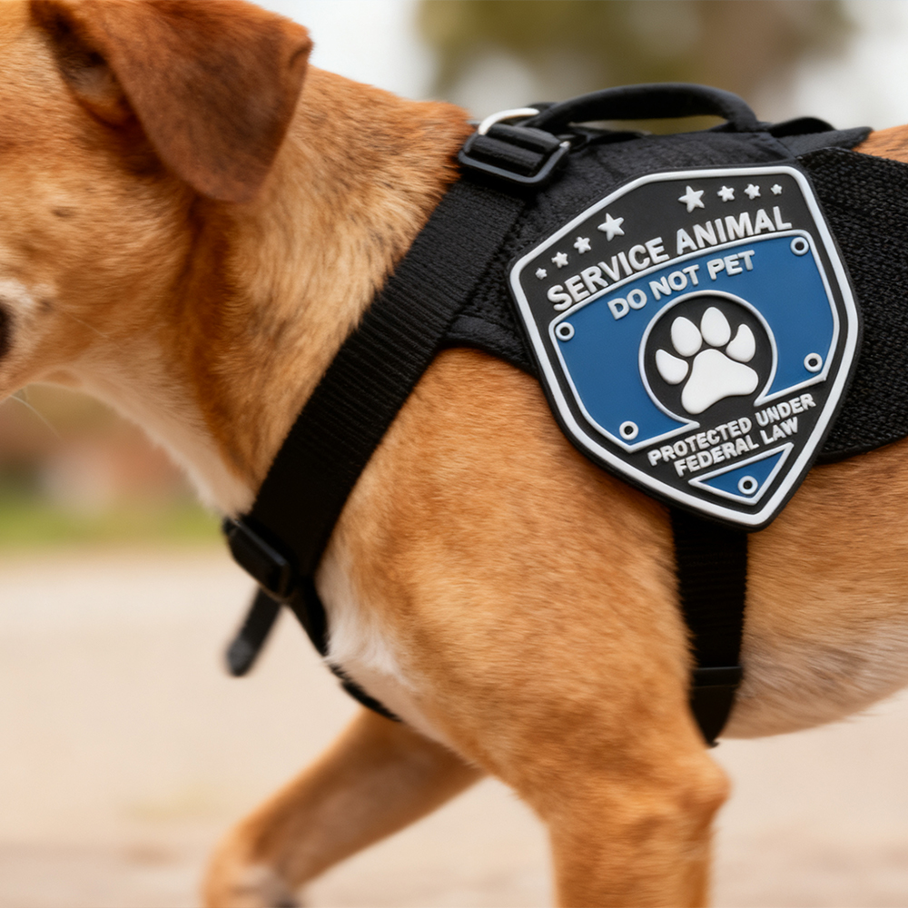 Wholesale Custom Soft PVC Rubber Patches Embossed Service Animal Logo Patch with Hook and Loop Backing for Bags and Clothing