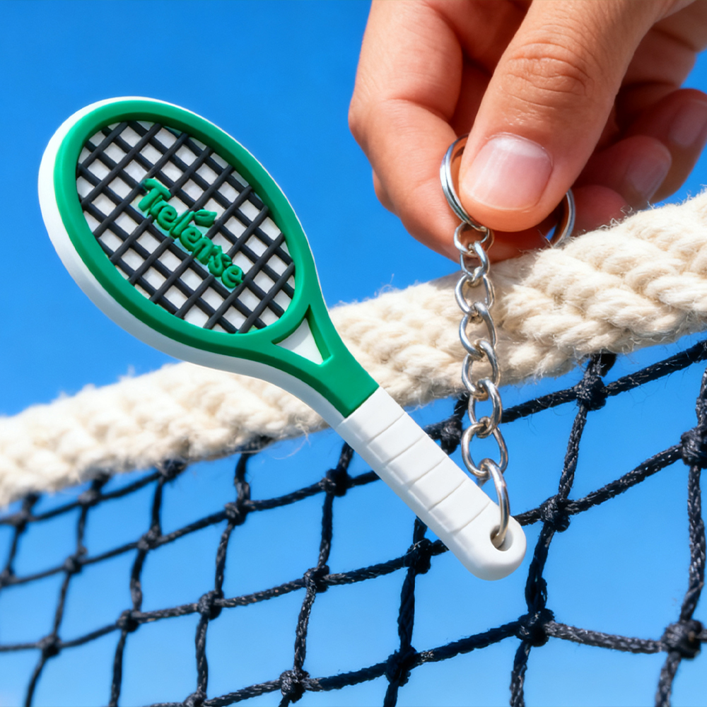 Wholesale Custom Soft PVC Paddle Tennis Racket Keychain Personalized Rubber Padel Racket Key Ring for Sports Fans