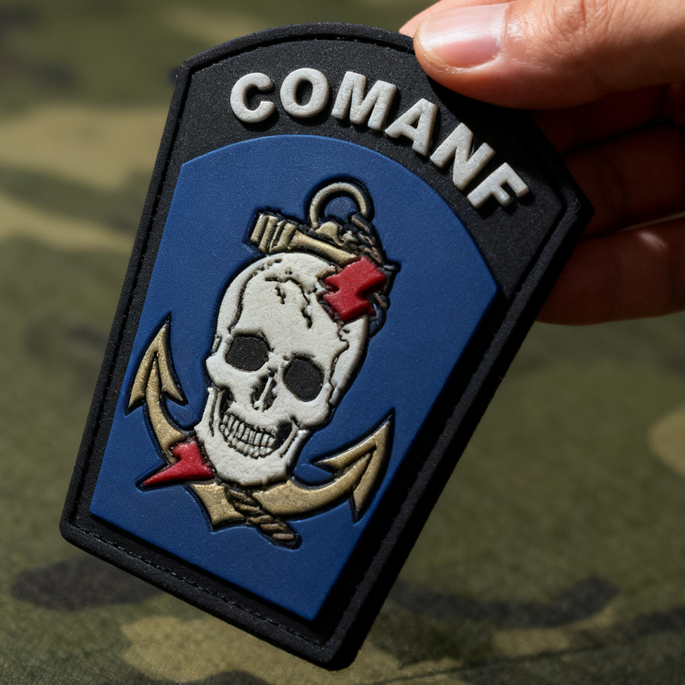 Custom Brazilian COMANF Amphibious Group PVC Patch 3D Soft Rubber Badge with Hook and Loop Backing
