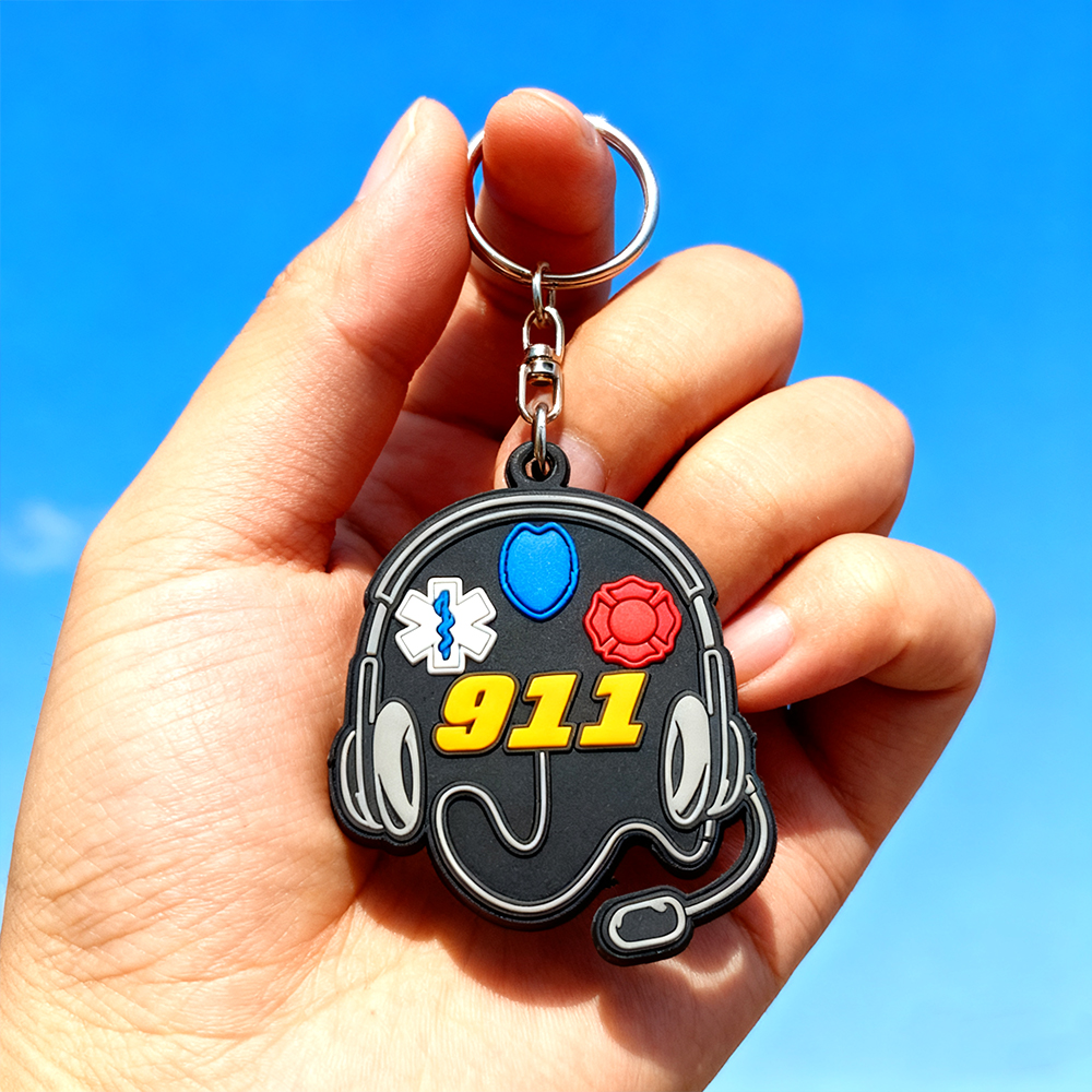 Custom 911 Emergency Double-Sided Soft PVC Rubber Keychain Personalized Logo Key Ring Souvenir Gift for Firefighter Police EMS