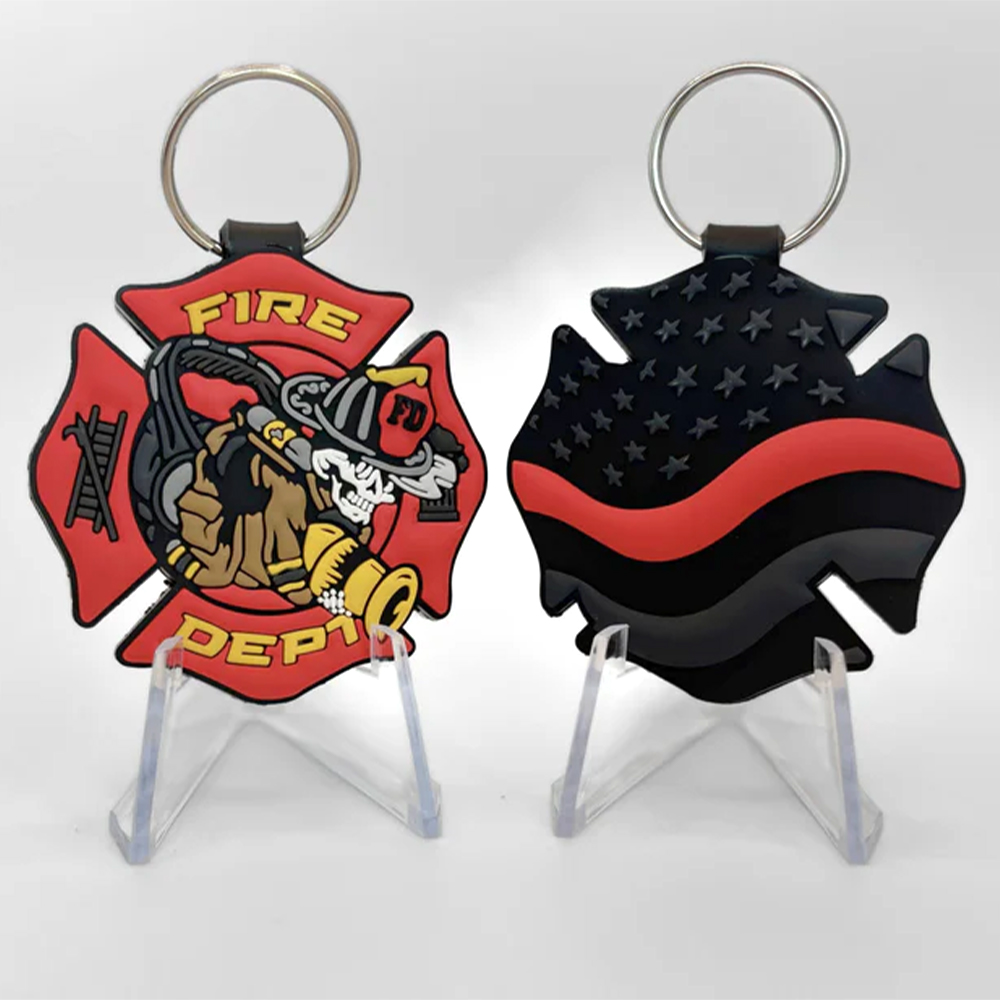 Custom Firefighter Double Sided Soft PVC Rubber Keychain Personalized Logo Key Ring Promotional Souvenir Gift Key Holder