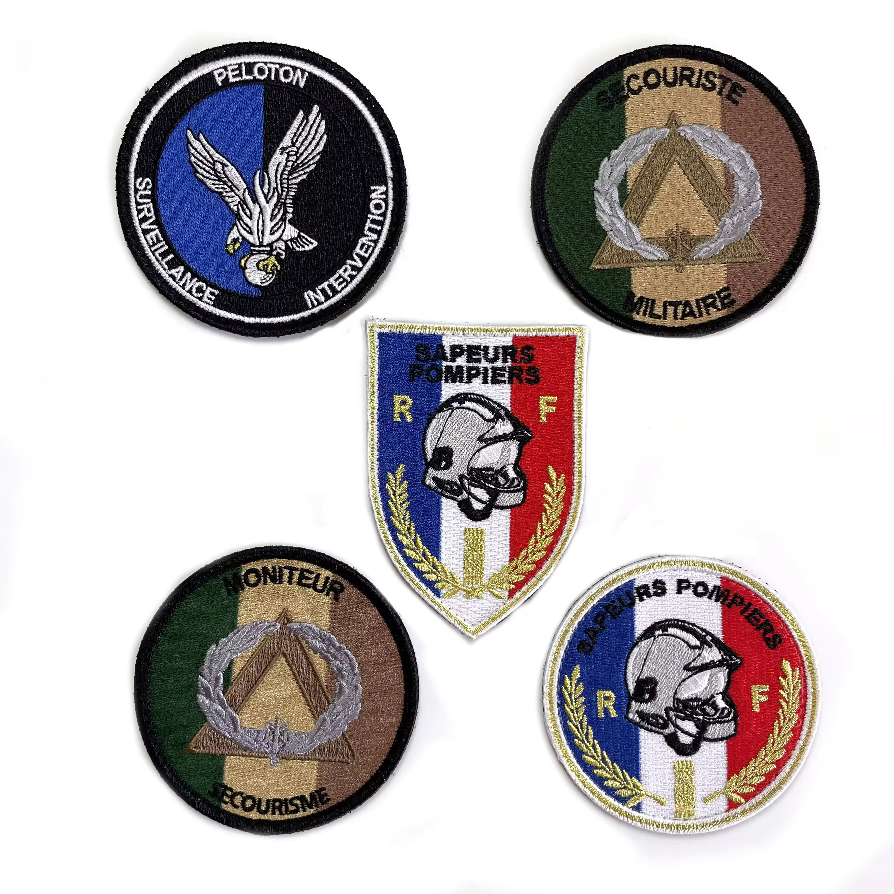 Custom Cool Morale Designer Hat Fabric Woven Full Embroidered Logo Iron on Embroidery Badges French Air Force Patches for Jackets Hats Clothing