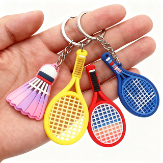 Soft PVC Tennis Badminton Keychains Wholesale Durable Promotional Key Rings Bulk Personalized Corporate Gifts