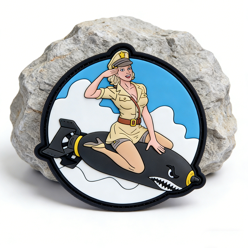 Retro Pin Up Girl PVC Patch Classic Nose Art Style Soft Rubber Patch Vintage Aviation Art Design