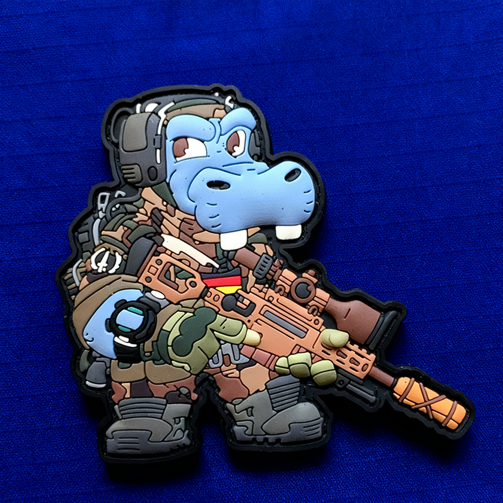 Moral Patches Bundeswehr Hippo PVC Patch Custom Soft Rubber Hippo Emblem Funny PVC Badge for Clothing Bags Accessories