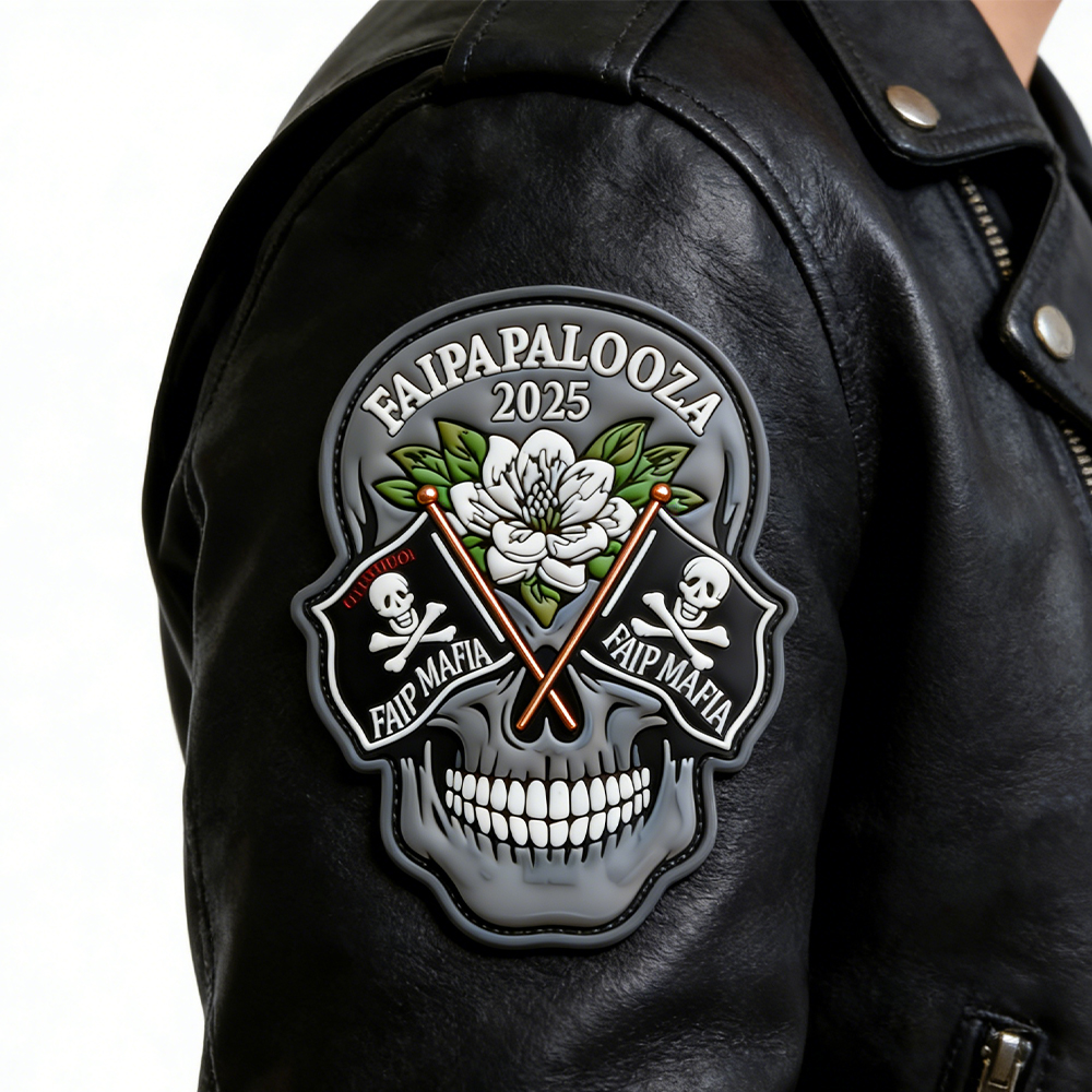 North America FAIPAPALOOZA 2025 Soft PVC Patch Unique Skull Design Rubber Badge for Clothing Hats Accessories