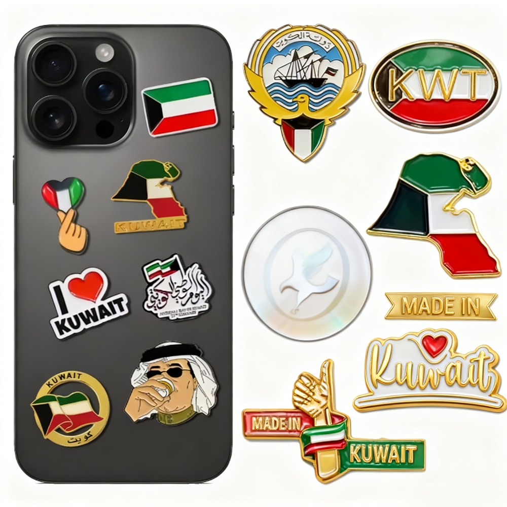 Custom Made Uae Oman Metal Crafts Mobile Phone Sticker National Emblem Flag Souvenir Pendant Badge Unique Iron Sticker for Phone