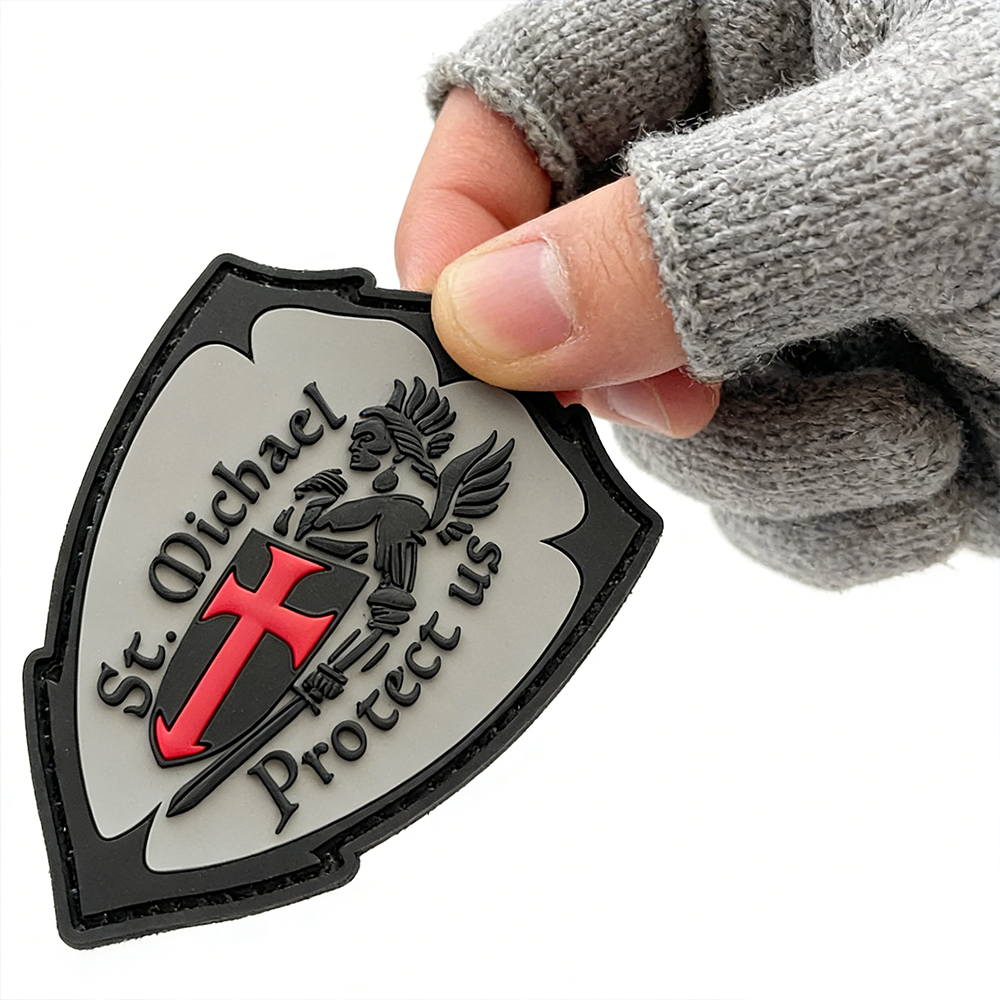 Custom St Michael Protect Us PVC Patch Soft Rubber Religious Patch Durable PVC Emblem for Bags Jackets and Accessories